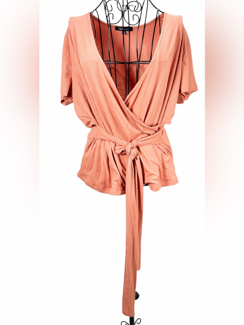 YMI Women's Wrap Tie Blouse - Peach 1X